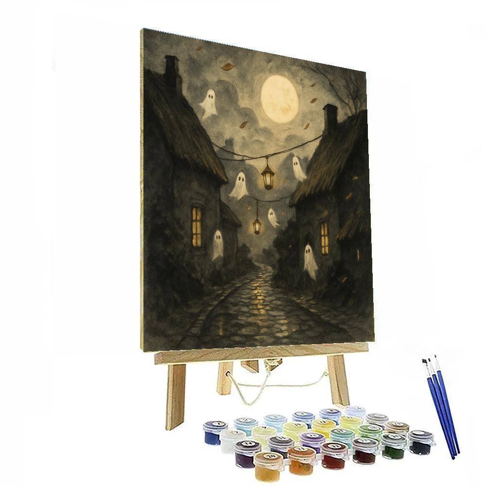 Moonrise Over Thatch And Lantern paint by color