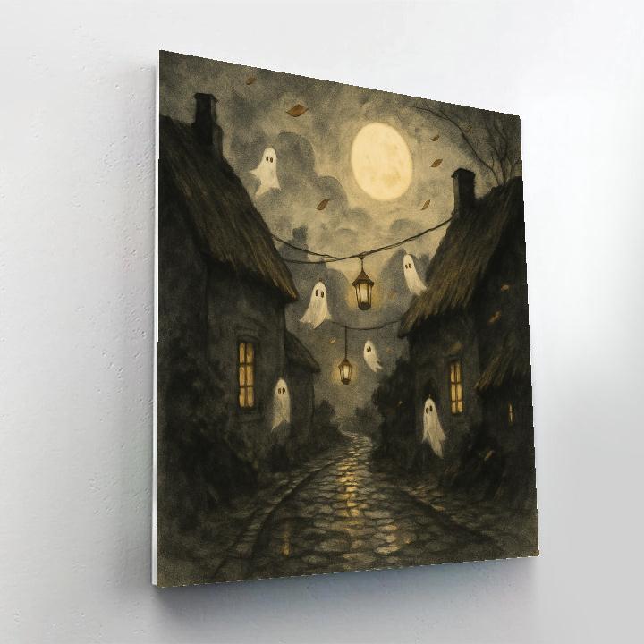 Moonrise Over Thatch And Lantern paint by color
