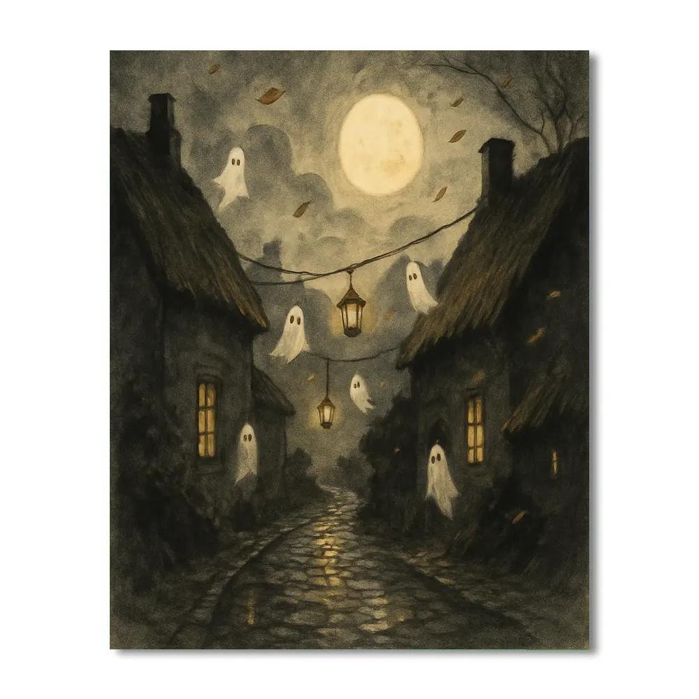 Moonrise Over Thatch And Lantern paint by color