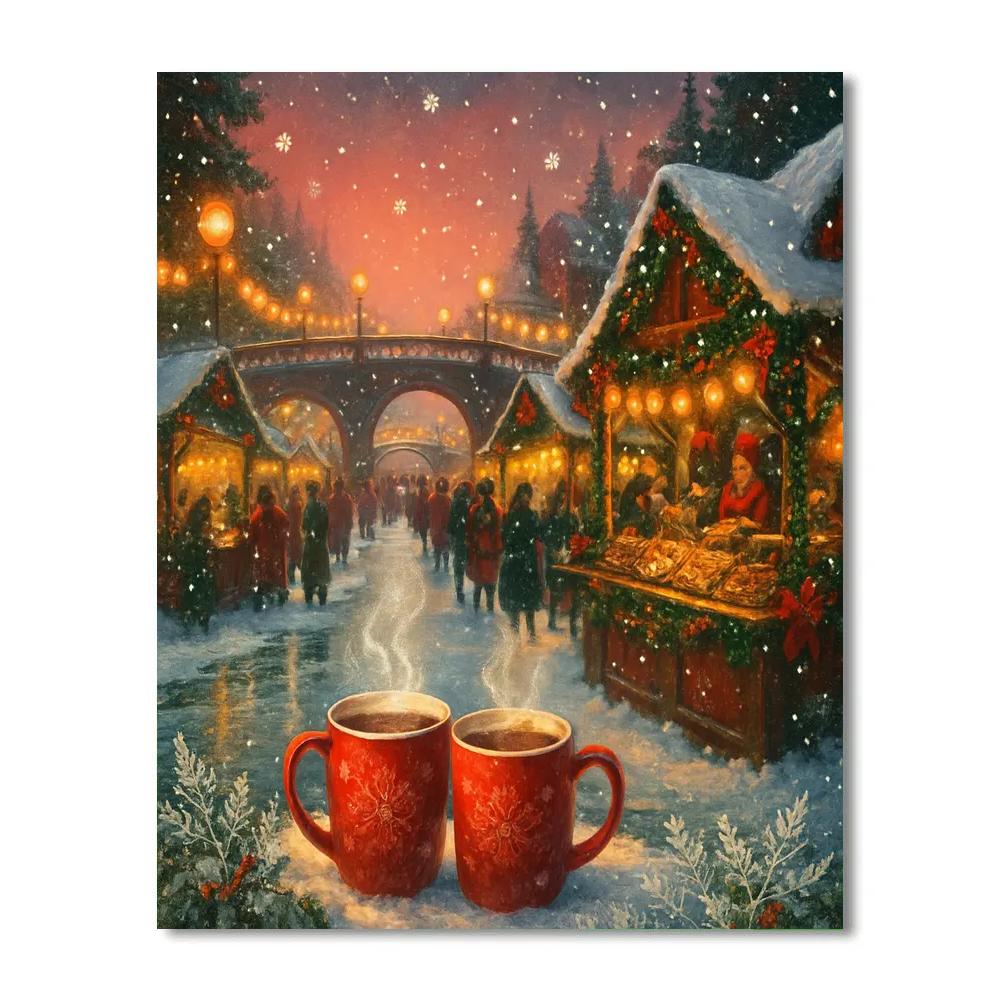 Snow Lantern Bridge Market Painting by numbers kit