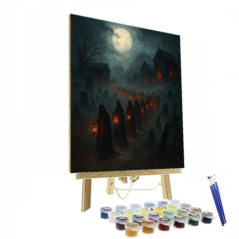Moonlit Grave Lantern Procession paint by number