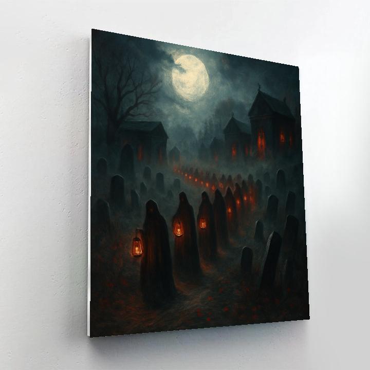 Moonlit Grave Lantern Procession paint by number