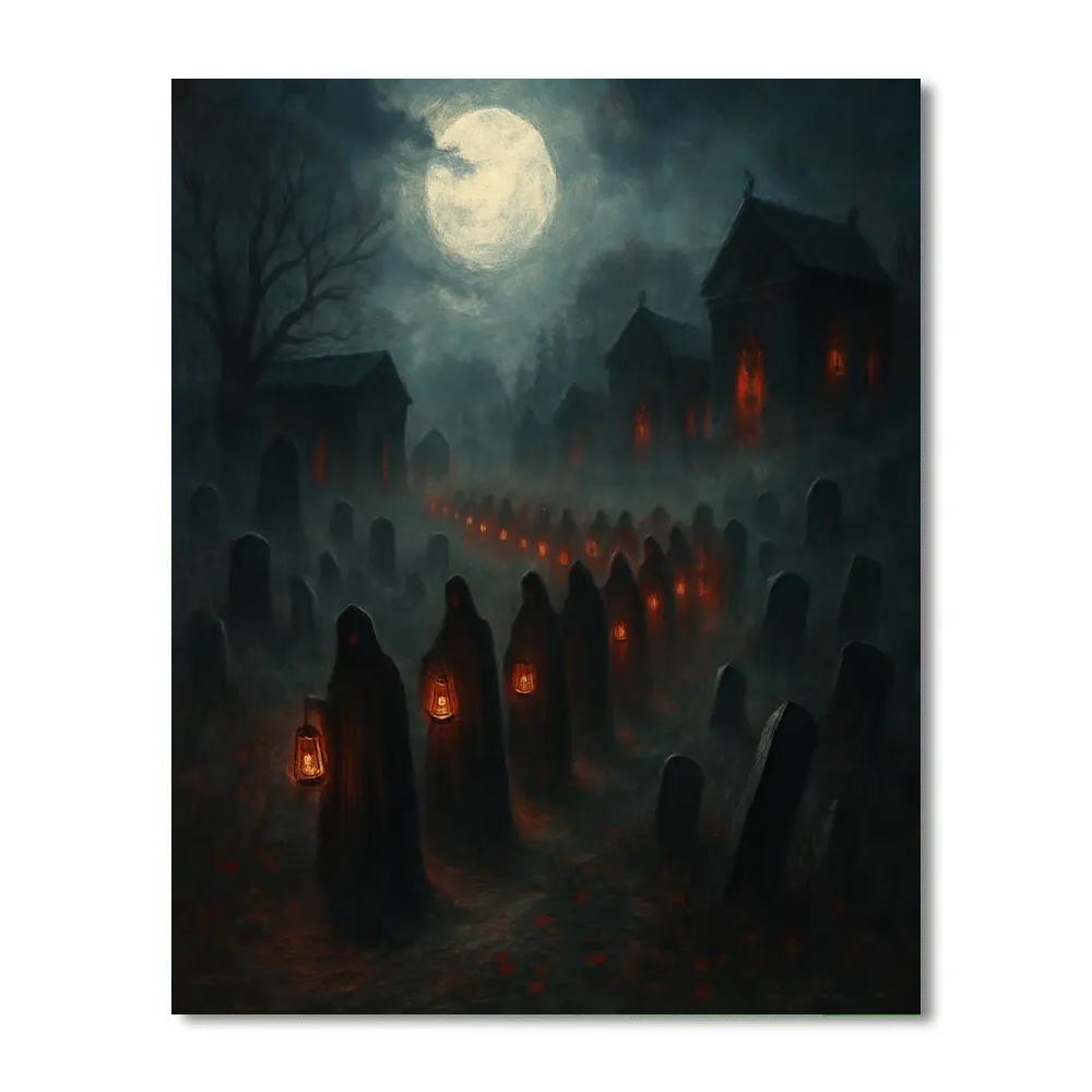 Moonlit Grave Lantern Procession paint by number