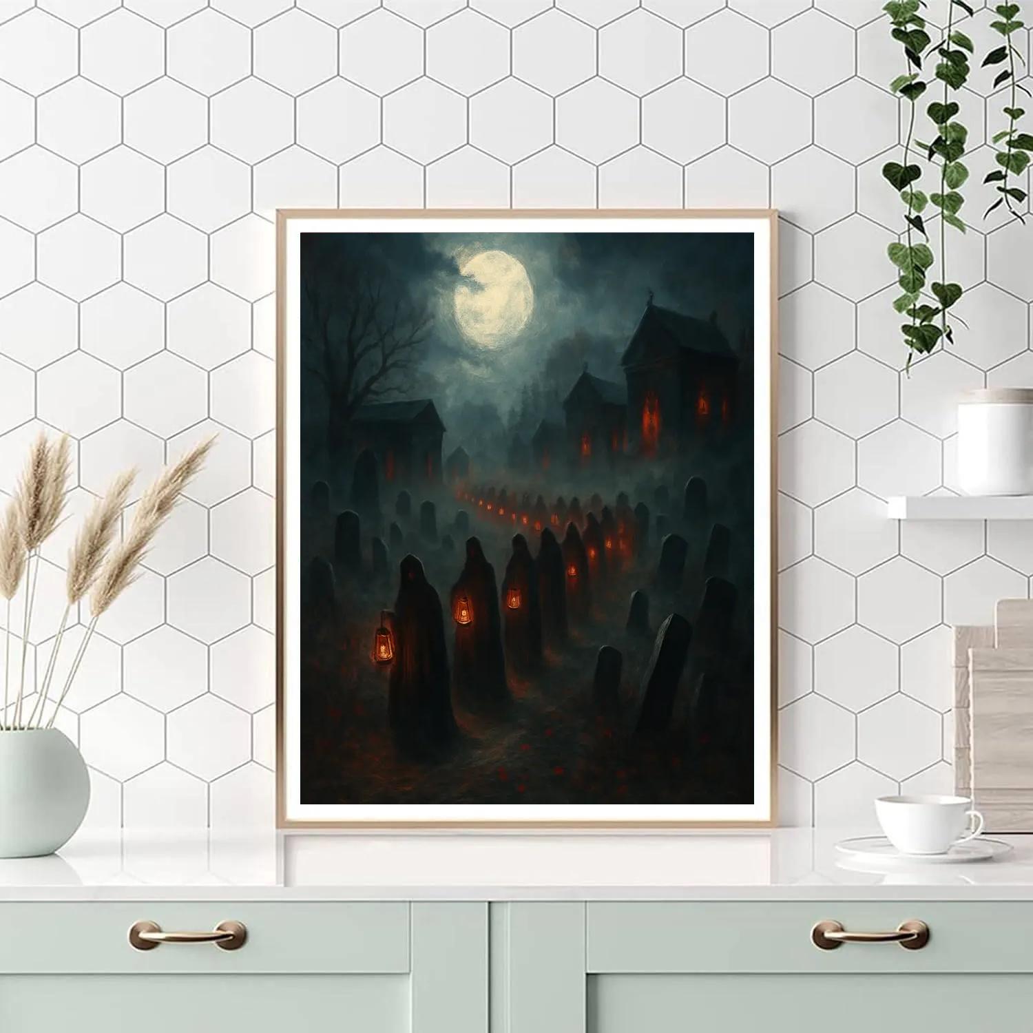 Moonlit Grave Lantern Procession paint by number