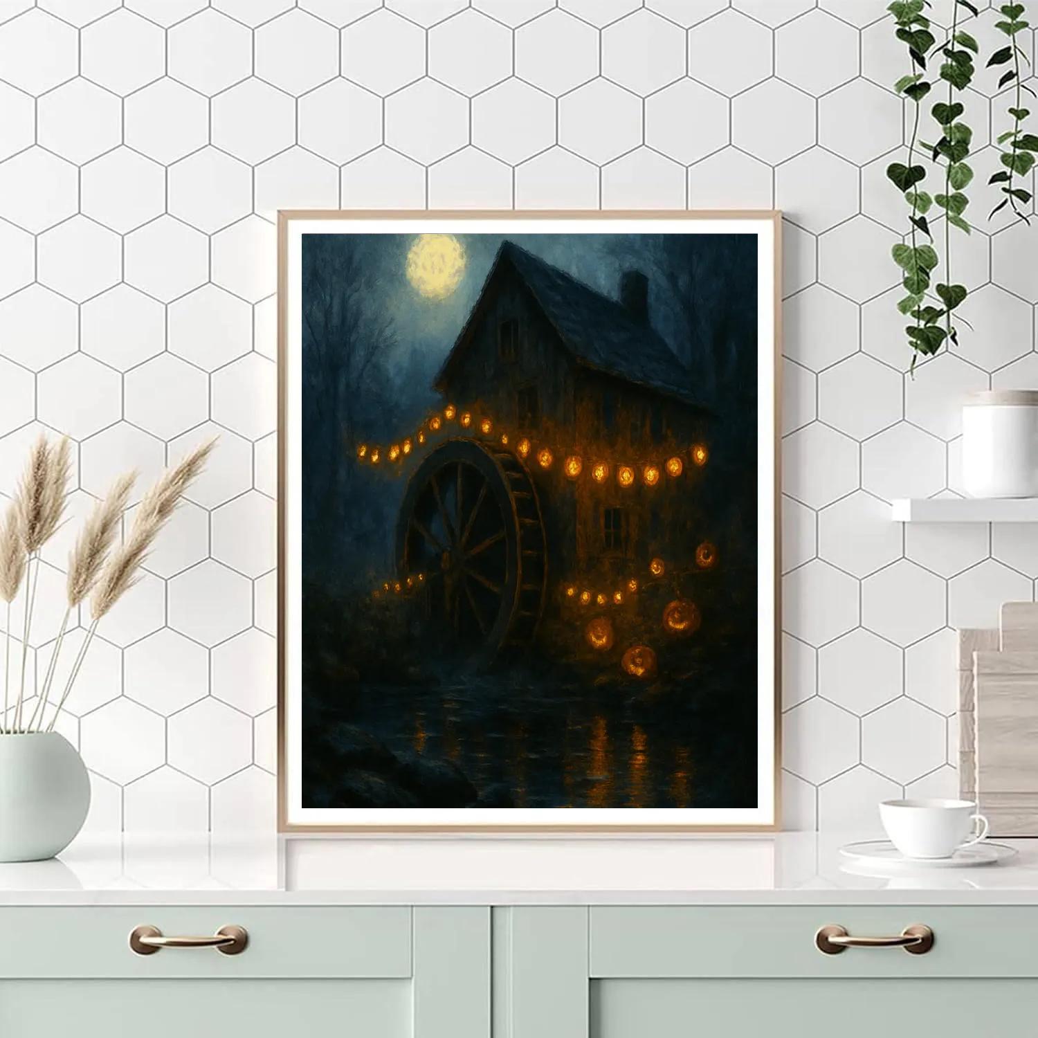 Nightfall At The Lantern Mill paint by numbers