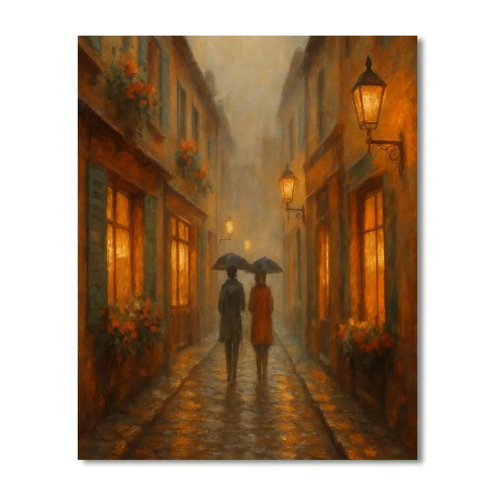 Lanterns Over Cobblestone Lane Paint by numbers art