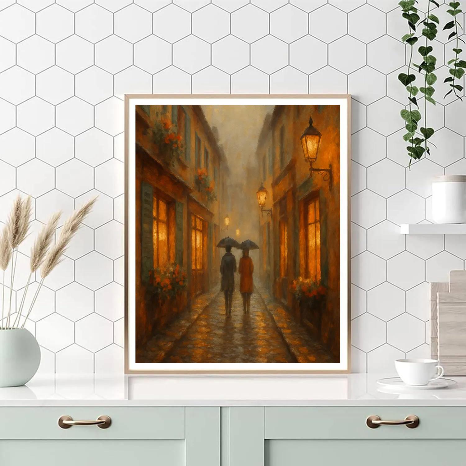 Lanterns Over Cobblestone Lane Paint by numbers art