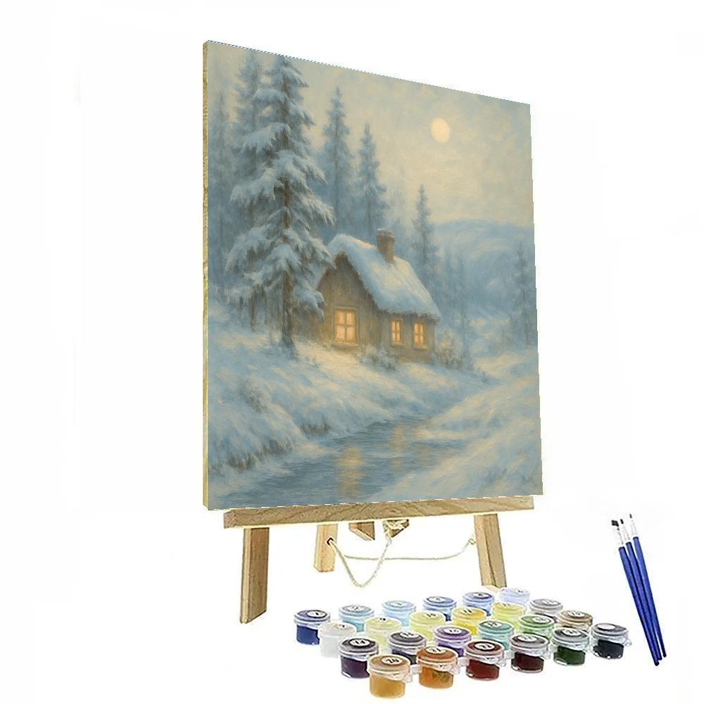Moonlit Pine Cottage Number painting
