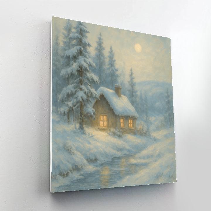 Moonlit Pine Cottage Number painting