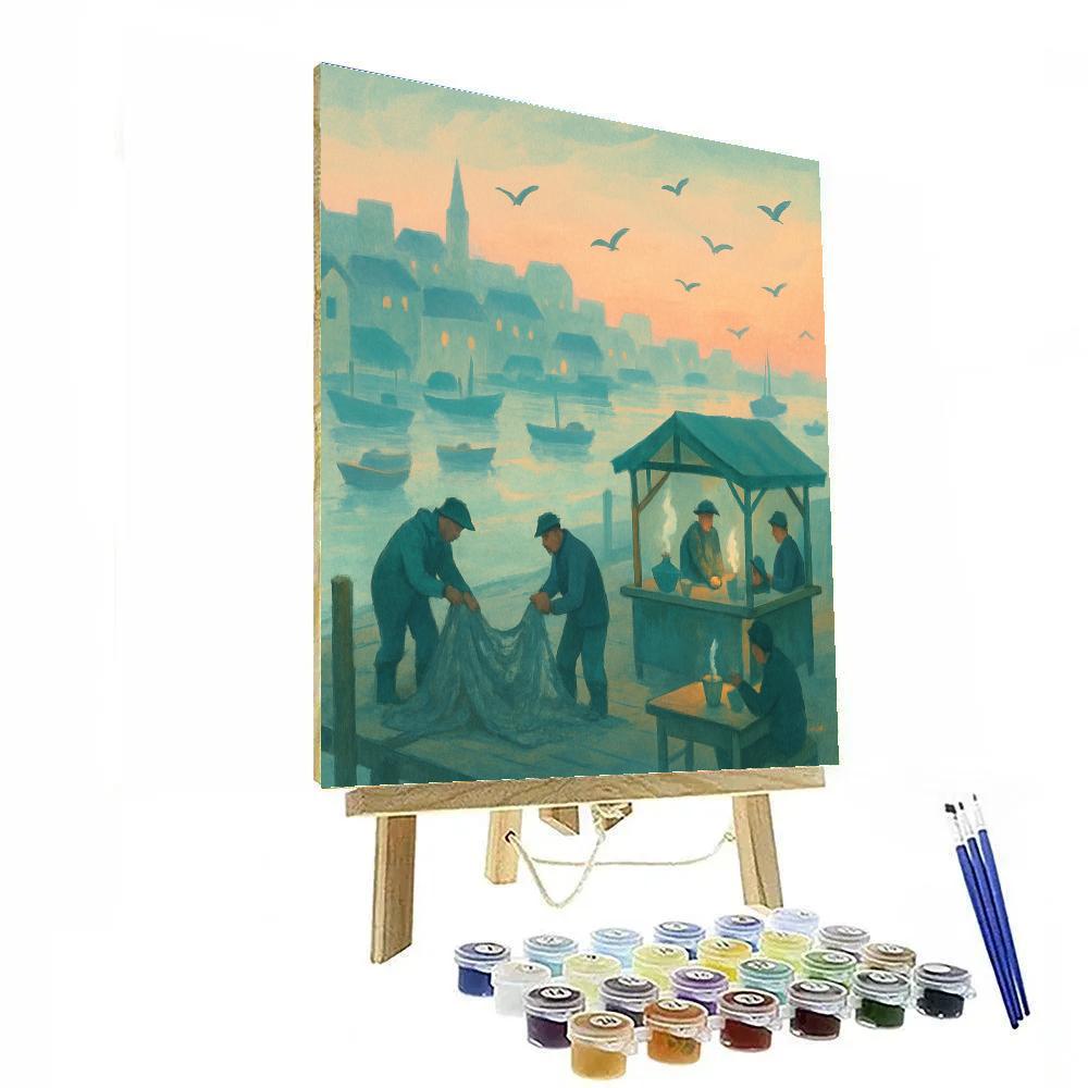 Harbor Dawn With Tea Stalls painting number kit