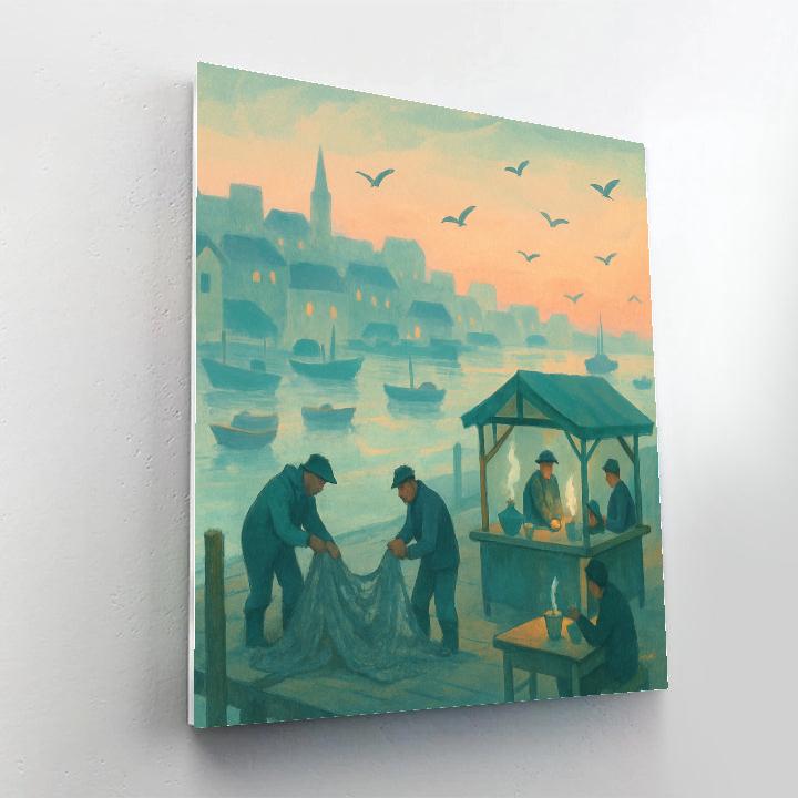 Harbor Dawn With Tea Stalls painting number kit