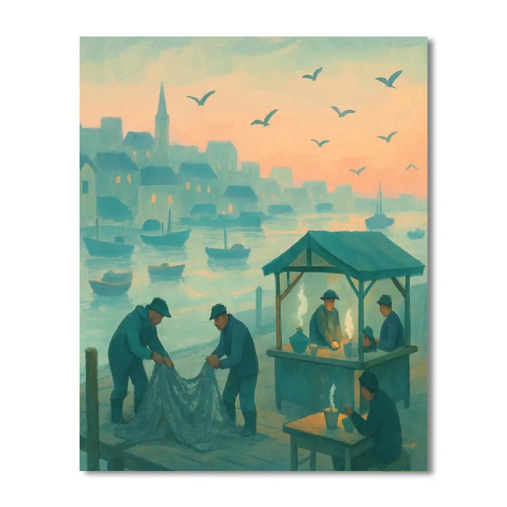 Harbor Dawn With Tea Stalls painting number kit