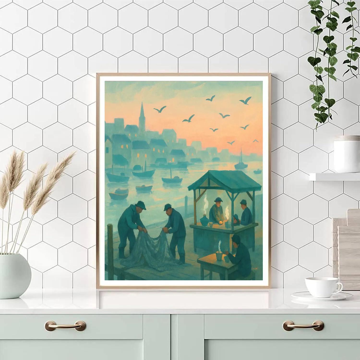 Harbor Dawn With Tea Stalls painting number kit