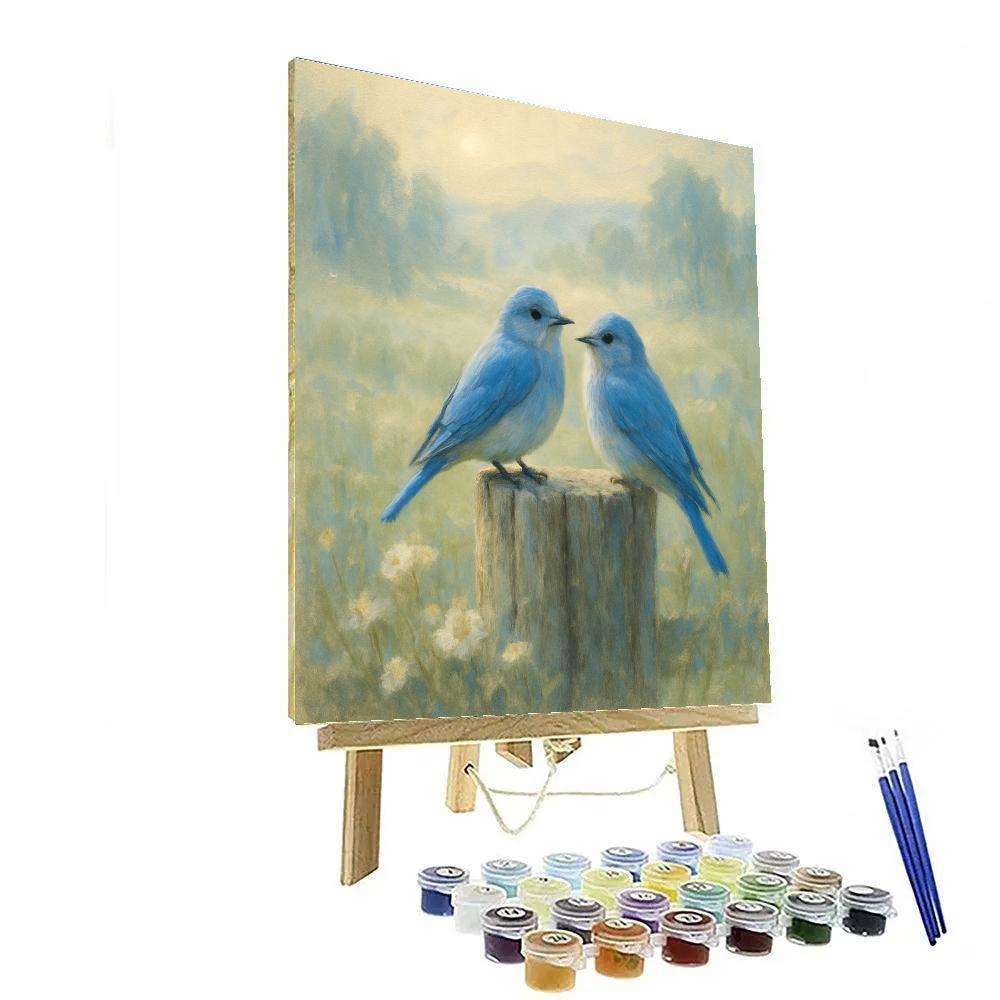 Bluebirds By The Weathered Fence paint by numbers