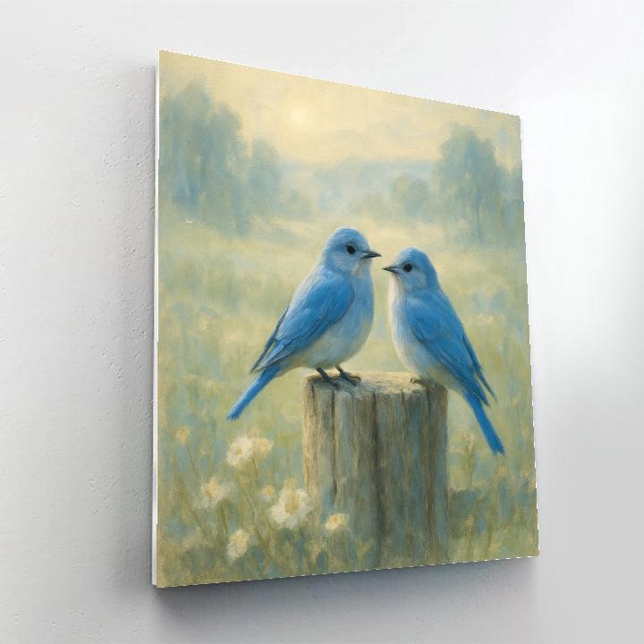 Bluebirds By The Weathered Fence paint by numbers