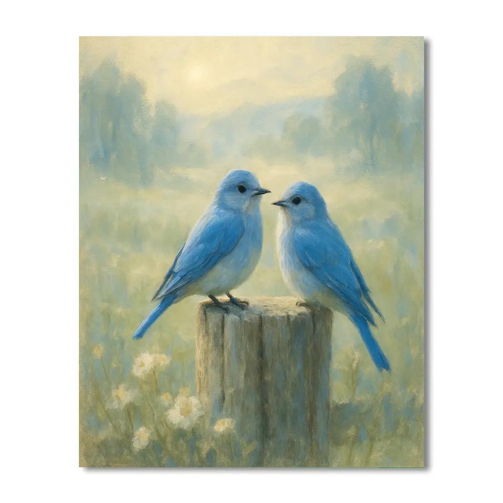 Bluebirds By The Weathered Fence paint by numbers