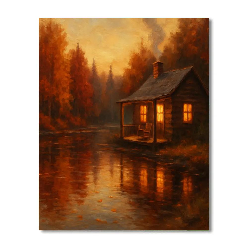 Amber Cabin Reflection paint by numbers