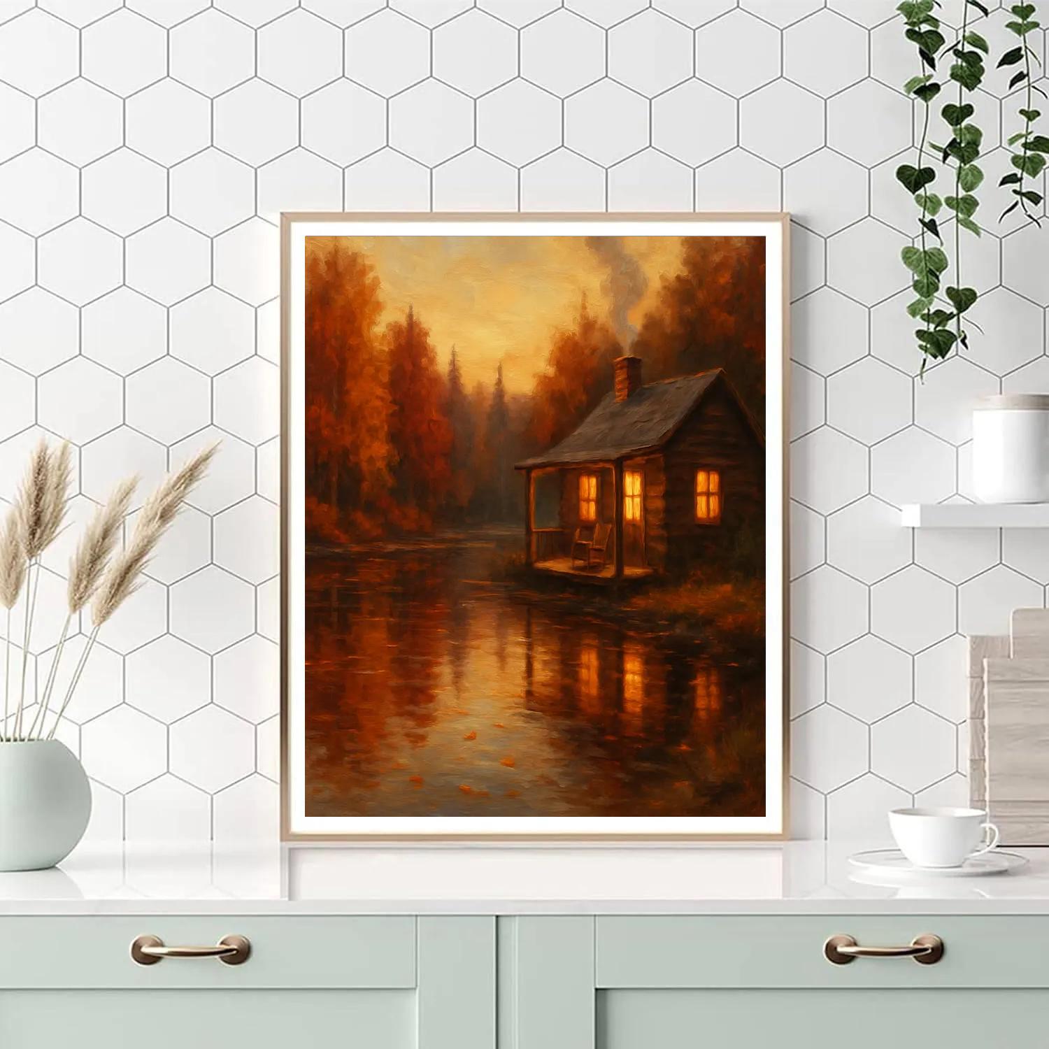 Amber Cabin Reflection paint by numbers