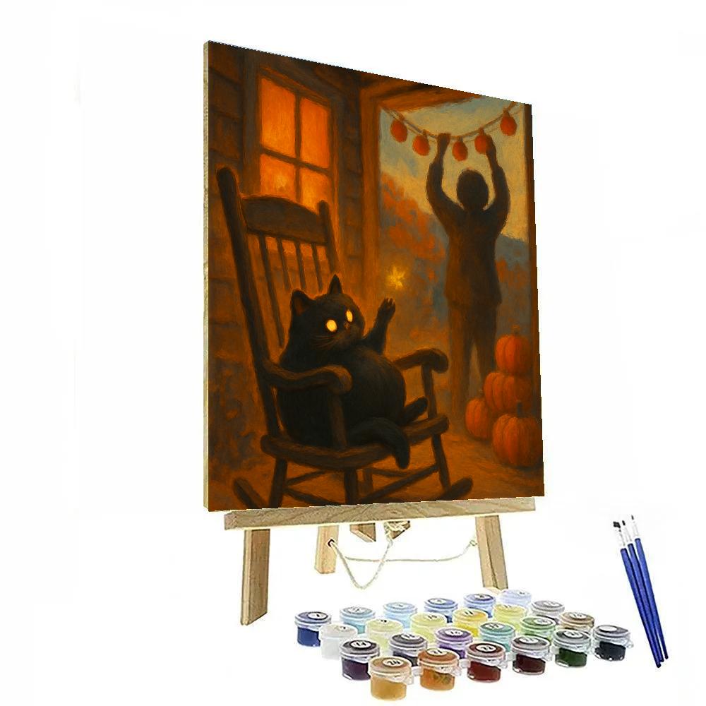 Porch Rocking With Black Cat Paint by numbers art