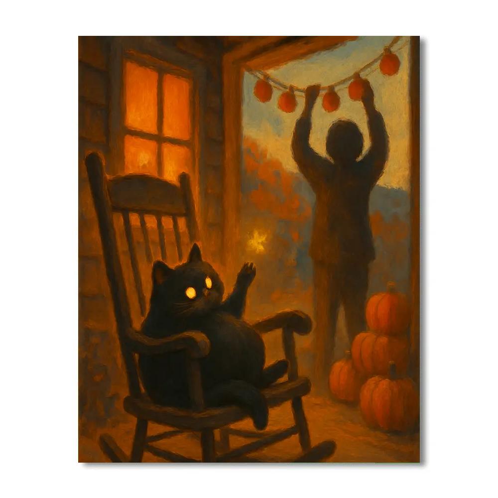 Porch Rocking With Black Cat Paint by numbers art