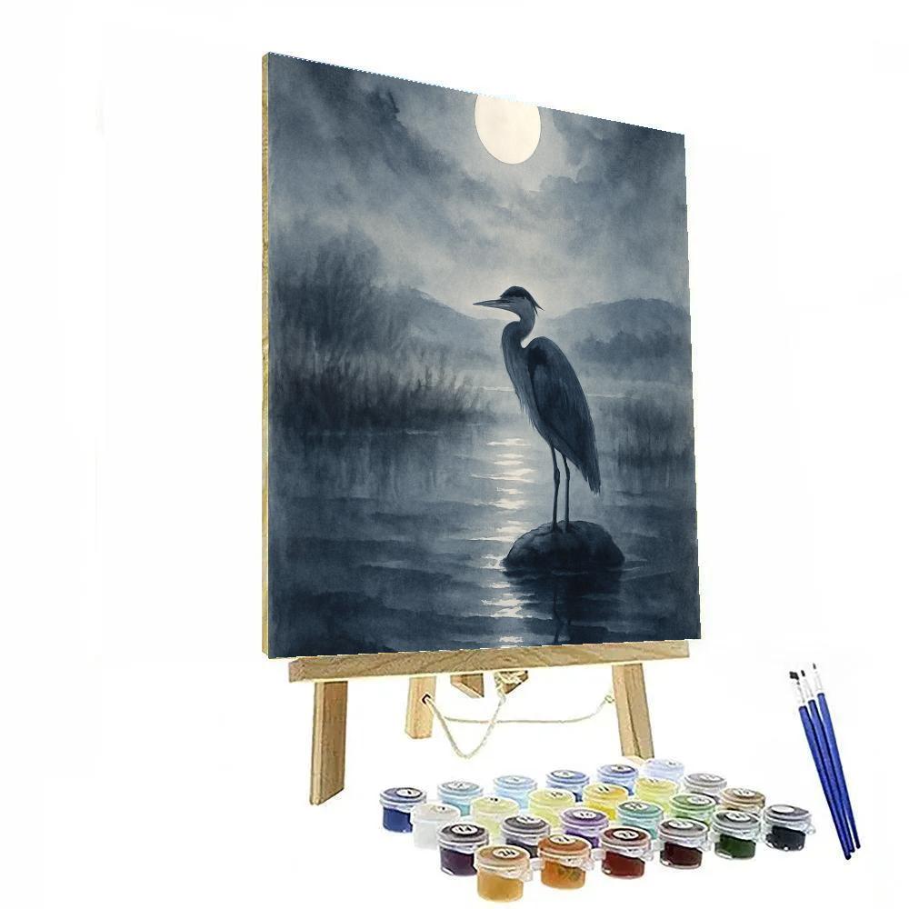 Moonlit Heron Solitude Painting by numbers kit
