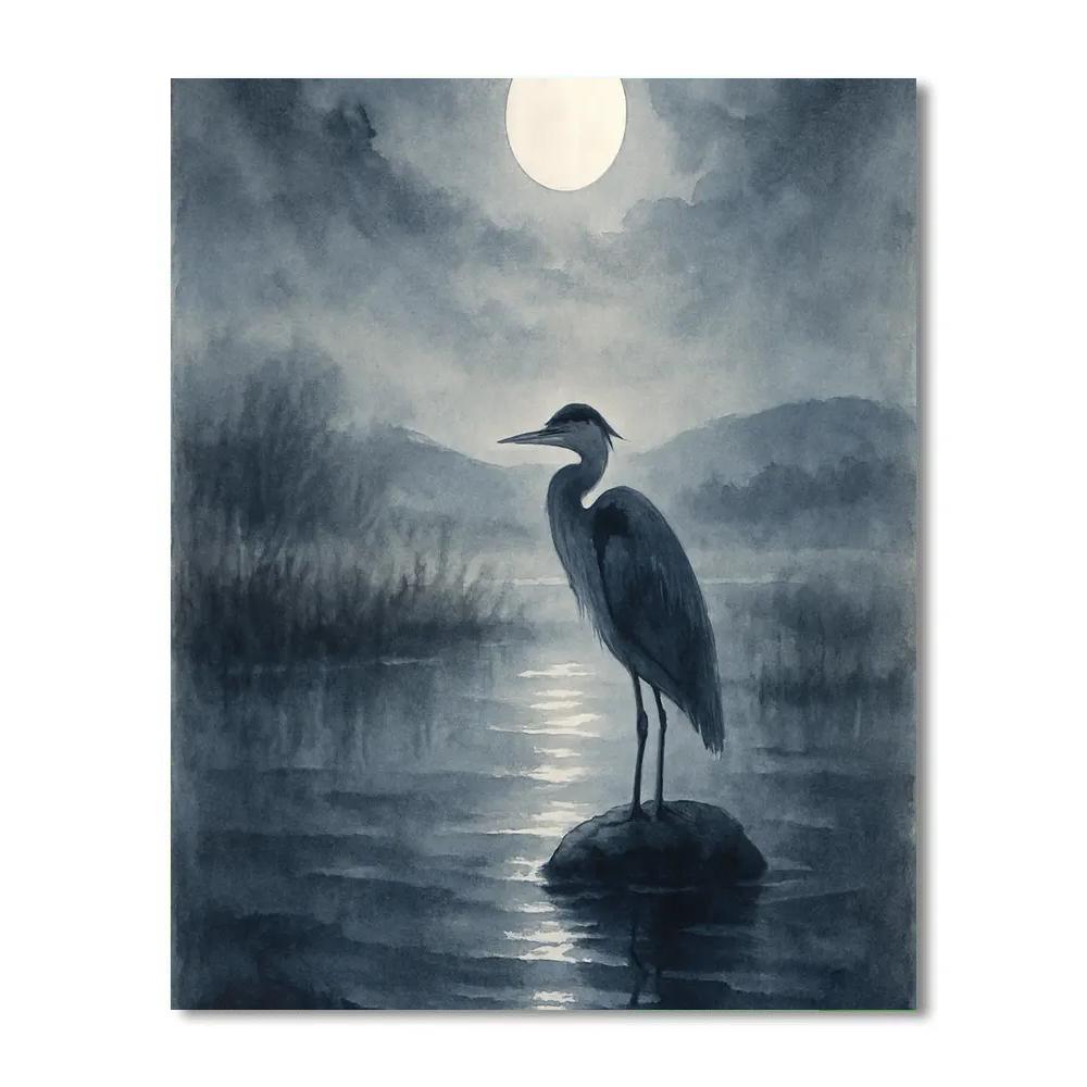 Moonlit Heron Solitude Painting by numbers kit