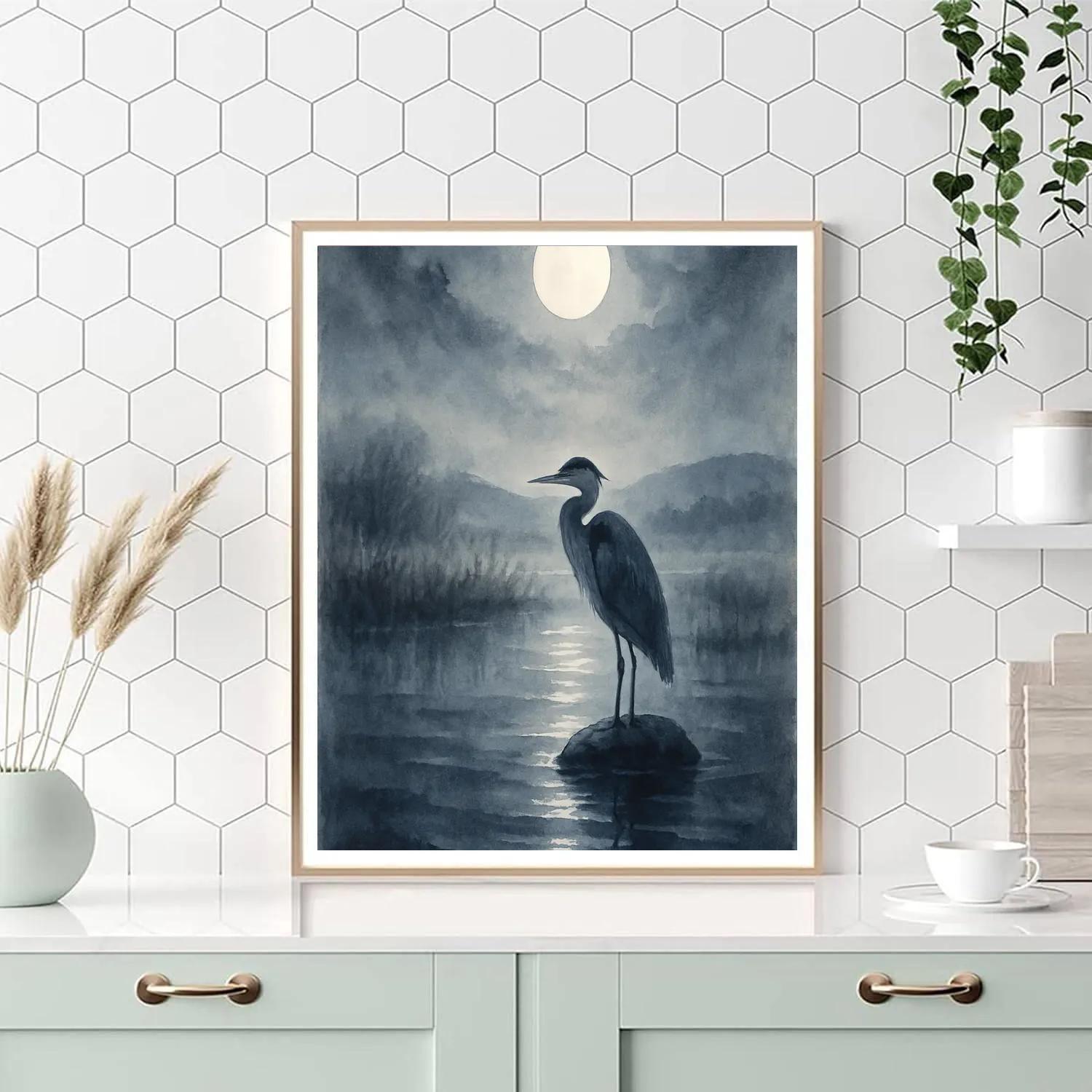 Moonlit Heron Solitude Painting by numbers kit