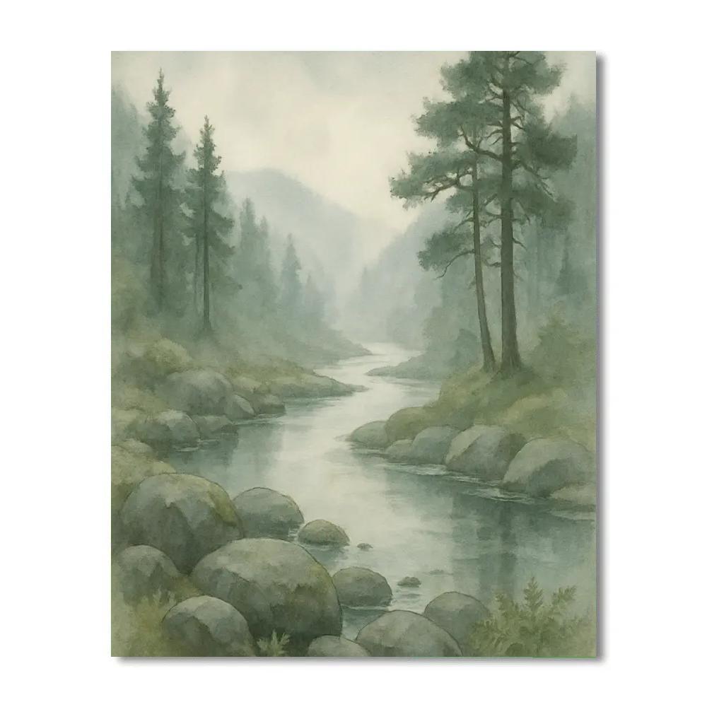 Mist Over Mossy Valley paint by color