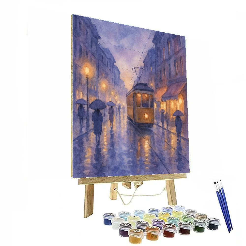 Rainy Tramway Reflections paint by numbers