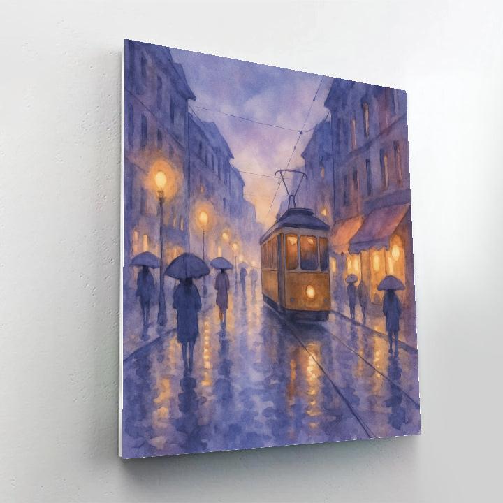Rainy Tramway Reflections paint by numbers