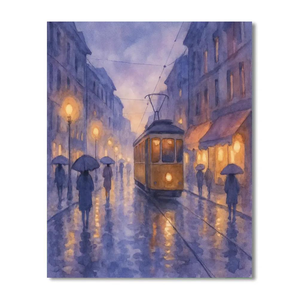 Rainy Tramway Reflections paint by numbers