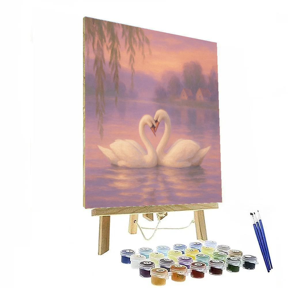 Peach Twilight Swans paint by number