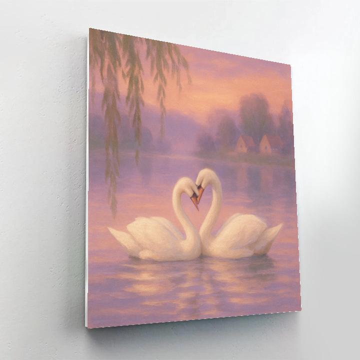 Peach Twilight Swans paint by number