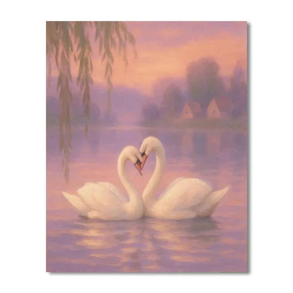 Peach Twilight Swans paint by number