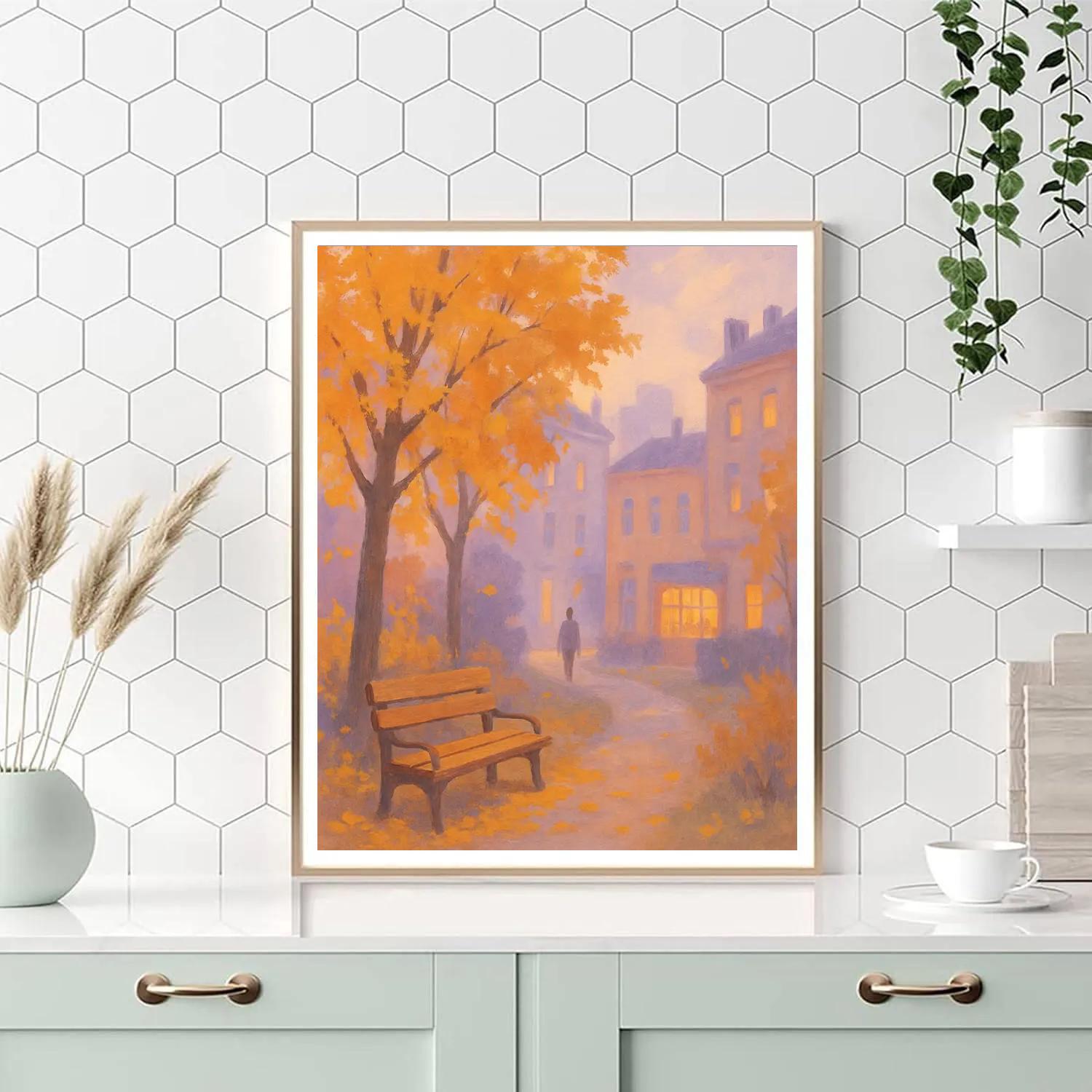 Park Bench Under Maple Glow paint by numbers