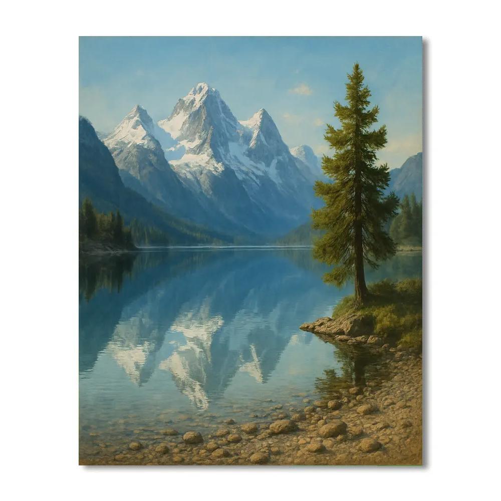 Silent Mountain Lake Mirror paint by numbers