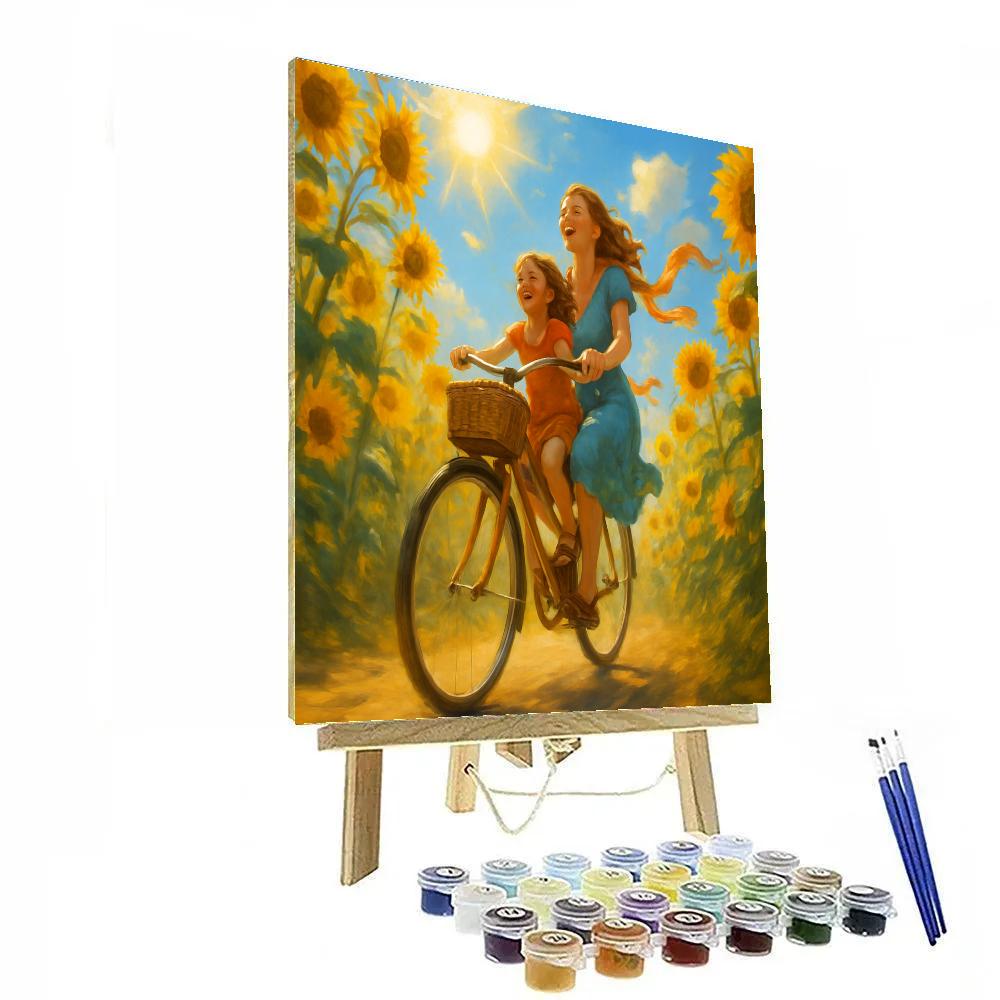 Biking Through Sunflower Fields Painting by numbers kit
