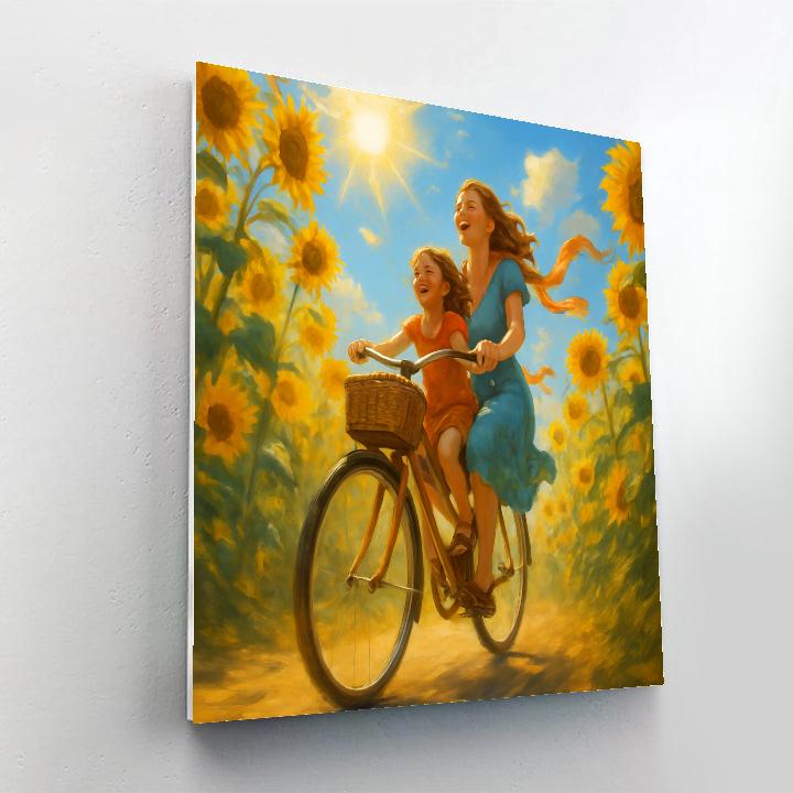 Biking Through Sunflower Fields Painting by numbers kit