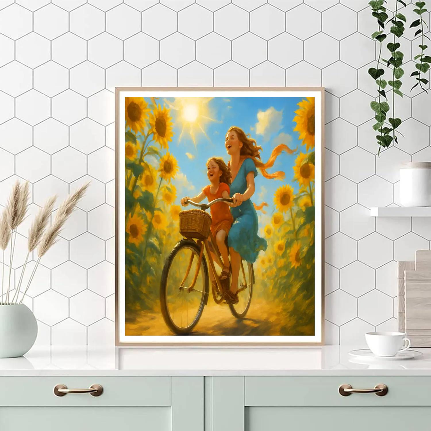 Biking Through Sunflower Fields Painting by numbers kit