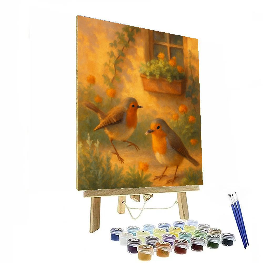 Robins In The Cottage Garden Number painting