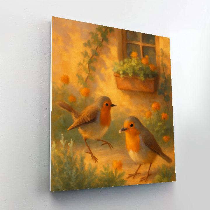 Robins In The Cottage Garden Number painting
