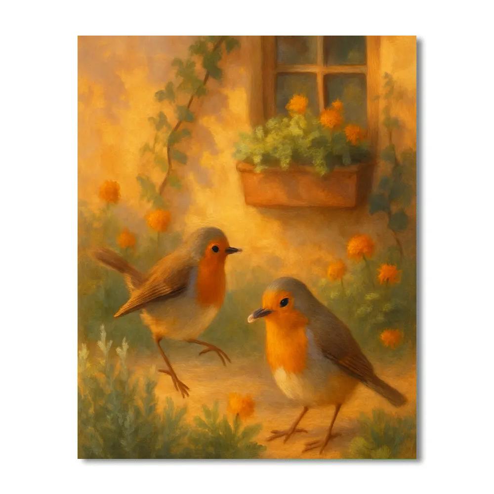Robins In The Cottage Garden Number painting