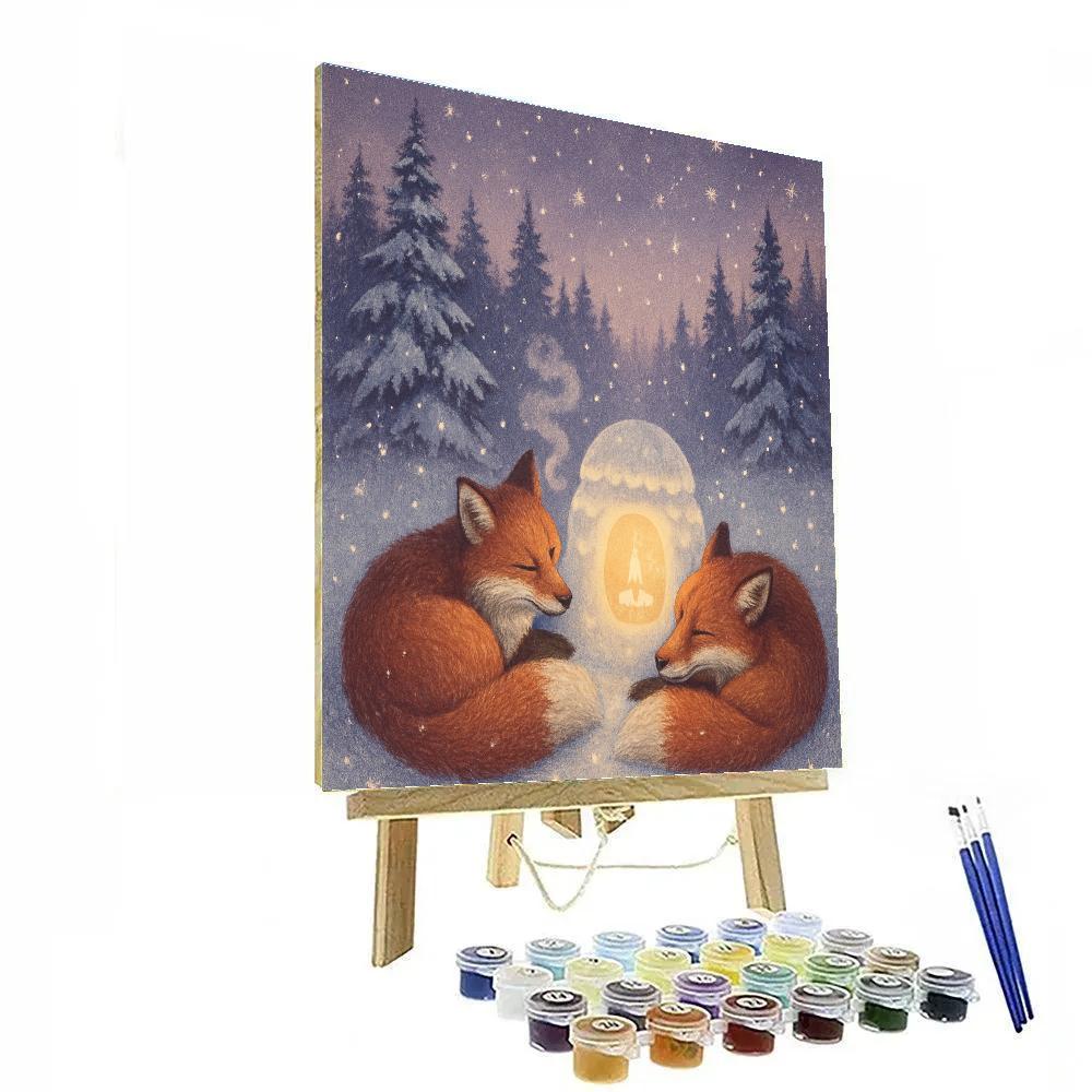 Snow Lantern Foxes Number painting