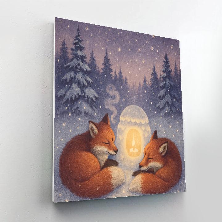 Snow Lantern Foxes Number painting