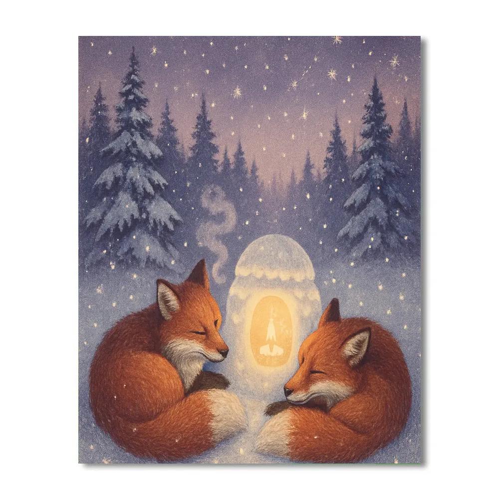 Snow Lantern Foxes Number painting