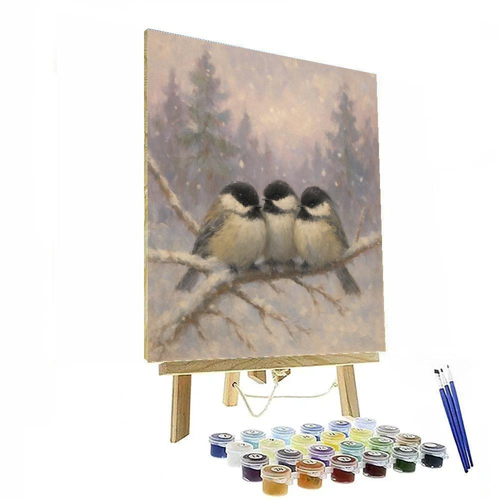 Snowbound Chickadees On Frosted Boughs Numbered painting kits