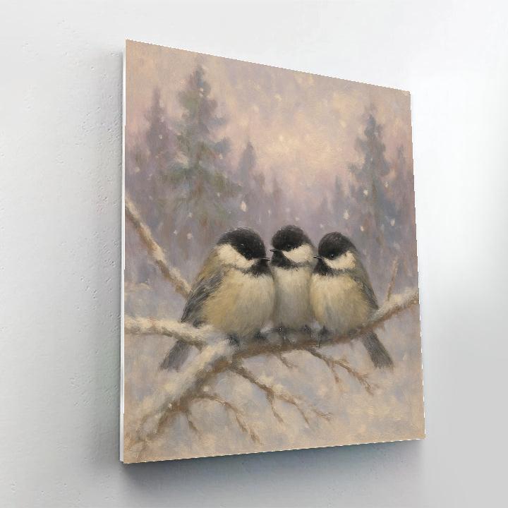 Snowbound Chickadees On Frosted Boughs Numbered painting kits