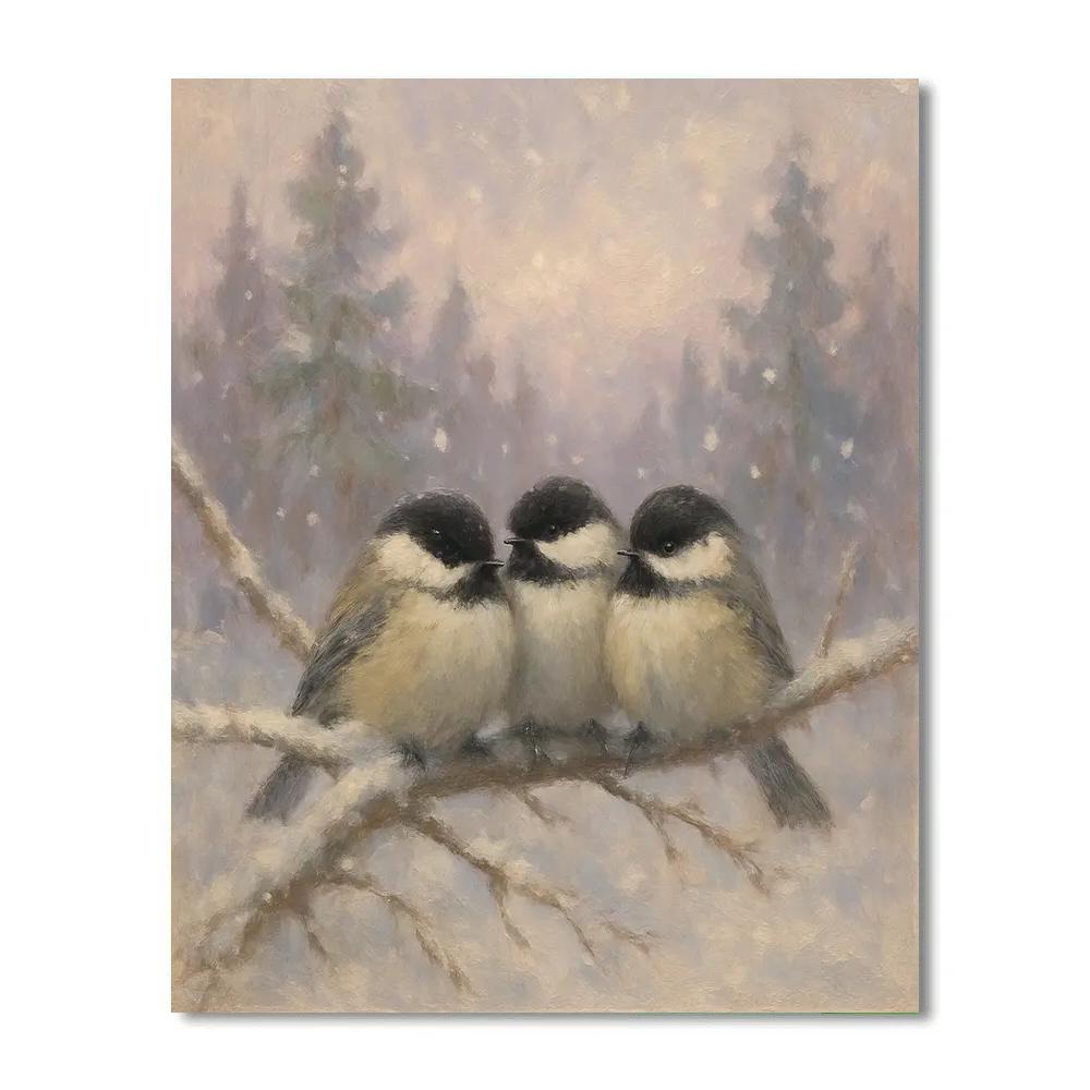 Snowbound Chickadees On Frosted Boughs Numbered painting kits