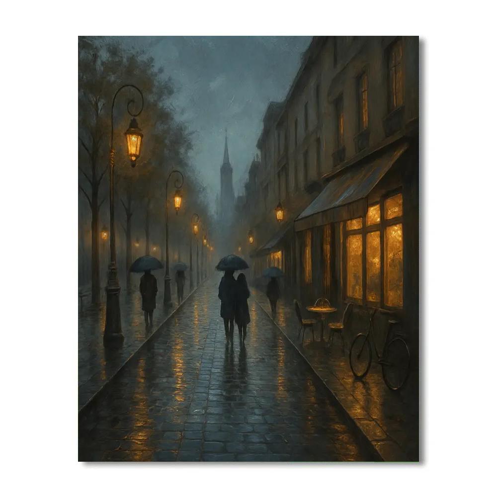 Paris Rain Streetlights DIY paint by numbers