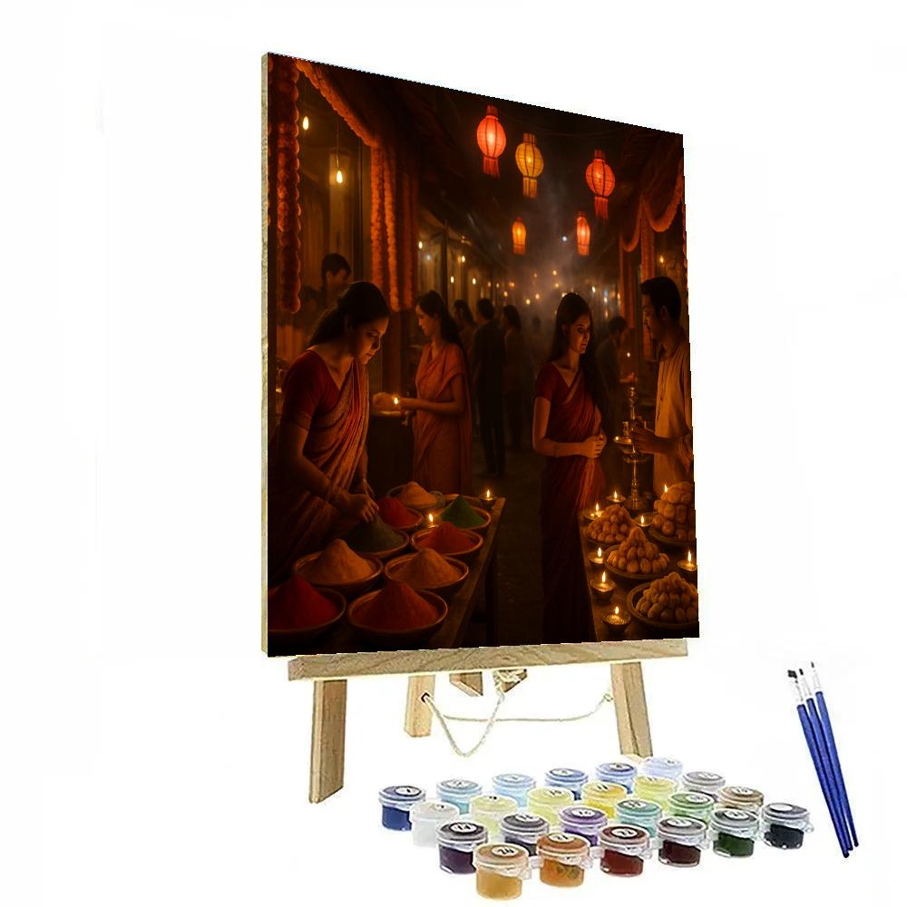 Diwali Market Street At Night Numbered painting kits